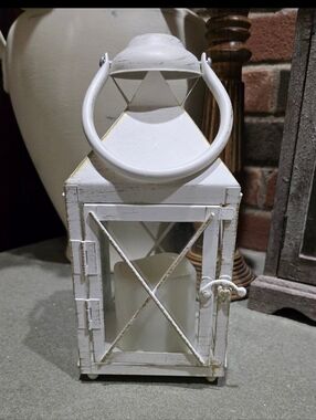 White Lantern with LED Candle